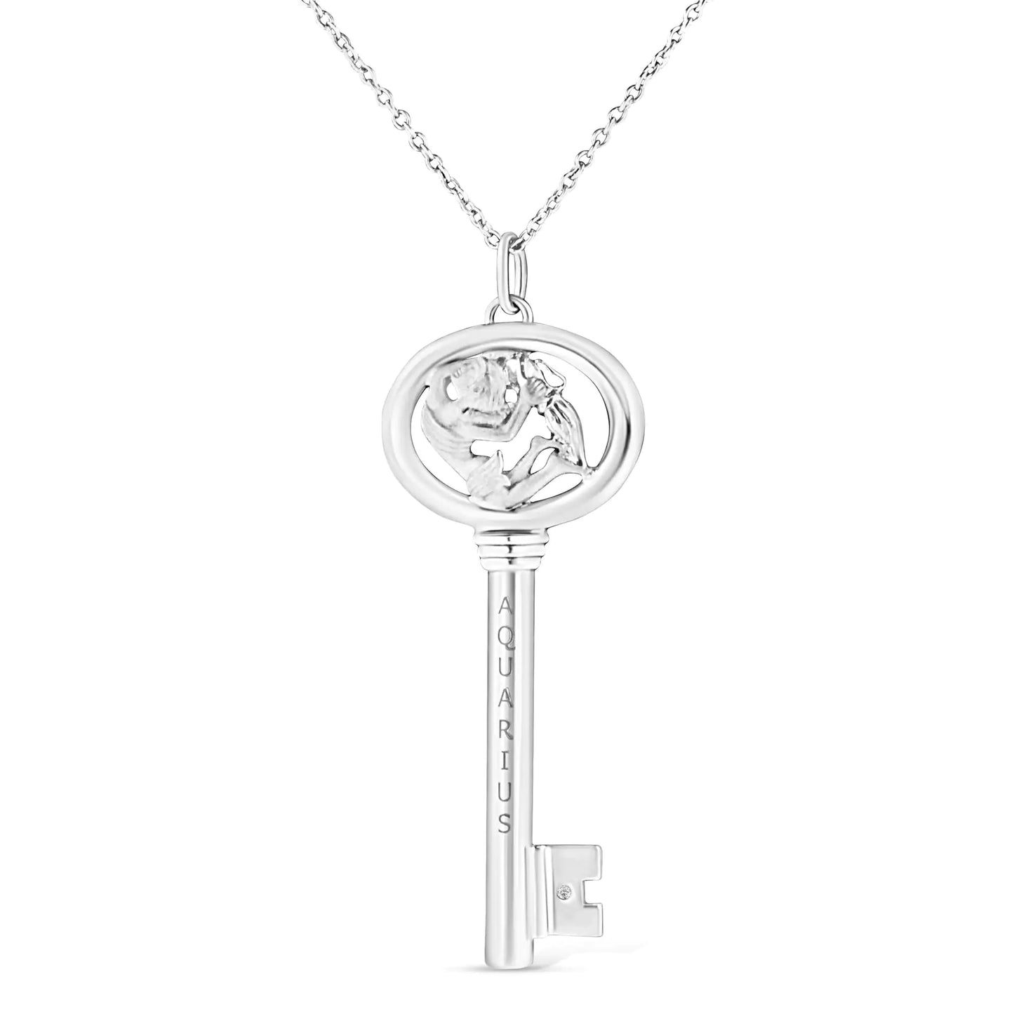 .925 Sterling Silver Diamond Accent Zodiac Key 18" Pendant Necklace (K-L Color, I1-I2 Clarity)