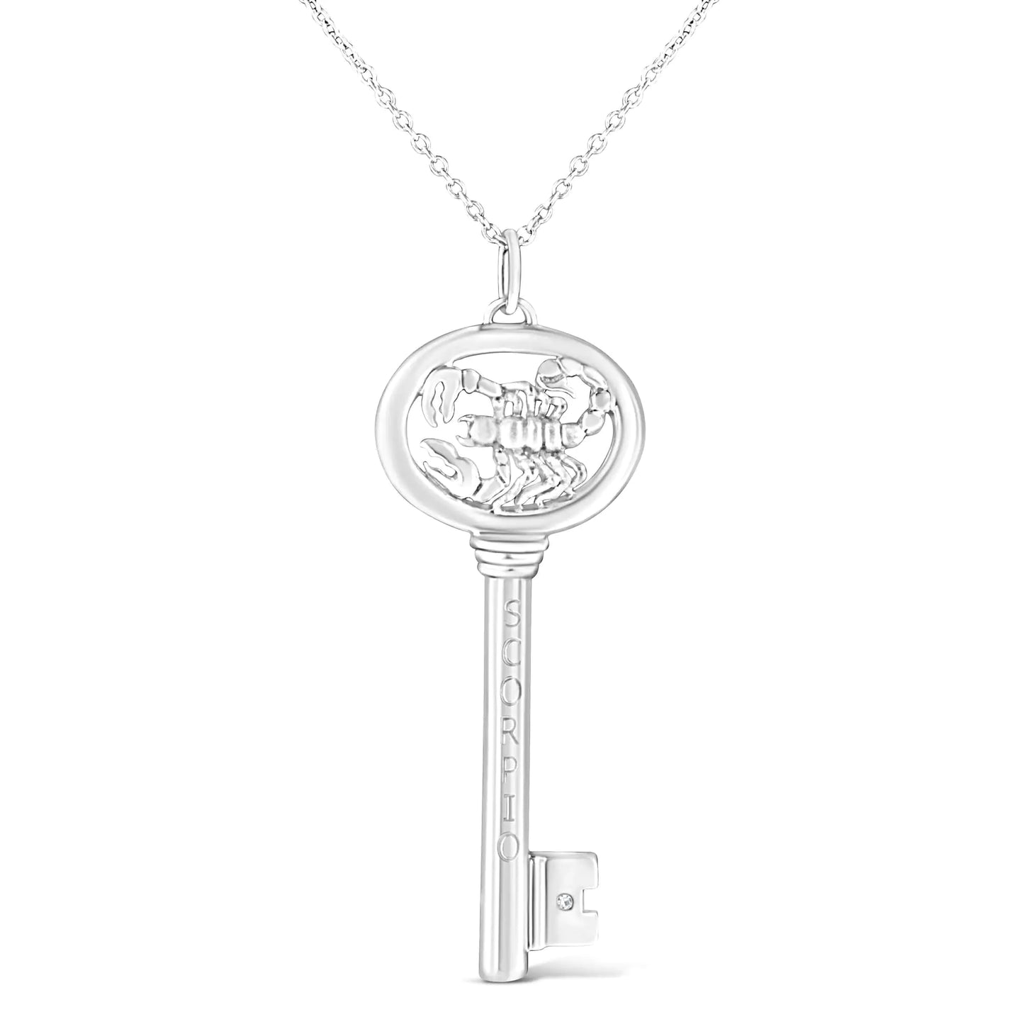 .925 Sterling Silver Diamond Accent Zodiac Key 18" Pendant Necklace (K-L Color, I1-I2 Clarity)