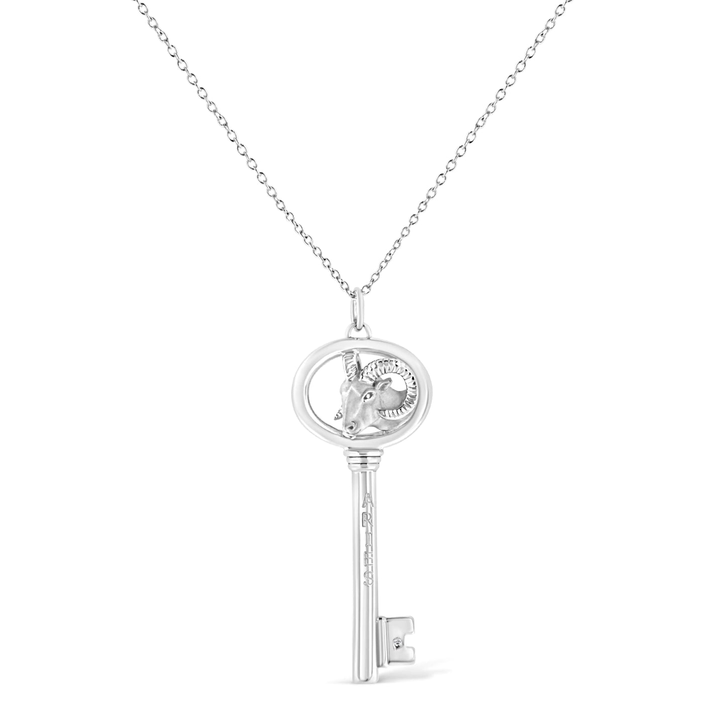 .925 Sterling Silver Diamond Accent Zodiac Key 18" Pendant Necklace (K-L Color, I1-I2 Clarity)