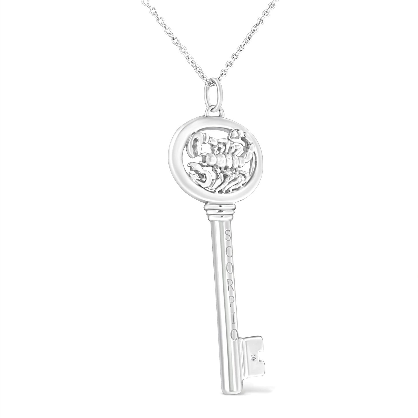 .925 Sterling Silver Diamond Accent Zodiac Key 18" Pendant Necklace (K-L Color, I1-I2 Clarity)