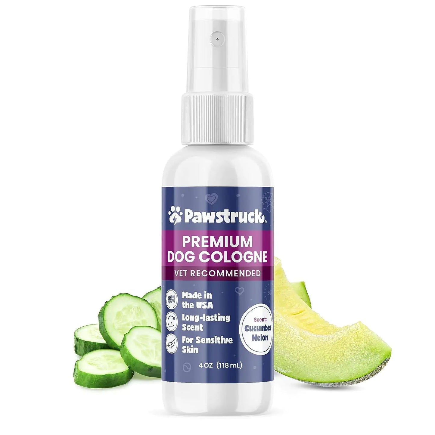 Vet Recommended Premium Dog Cologne & Perfume Deodorizing Spray - Long Lasting Puppy Safe Sensitive Skin Formula Made in USA - Grooming Odor Eliminator - Fresh Cucumber Melon Scent - Alcohol Free 4 oz