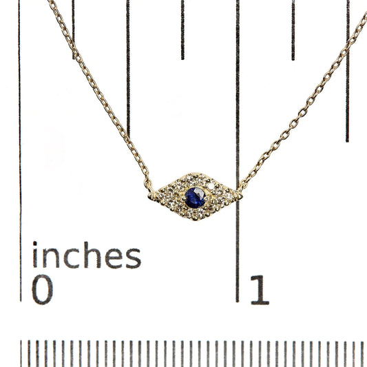 10K Yellow Gold Blue Sapphire and Diamond Accented Evil Eye 18" Inch Pendant Necklace (H-I Color, I1-I2 Clarity)