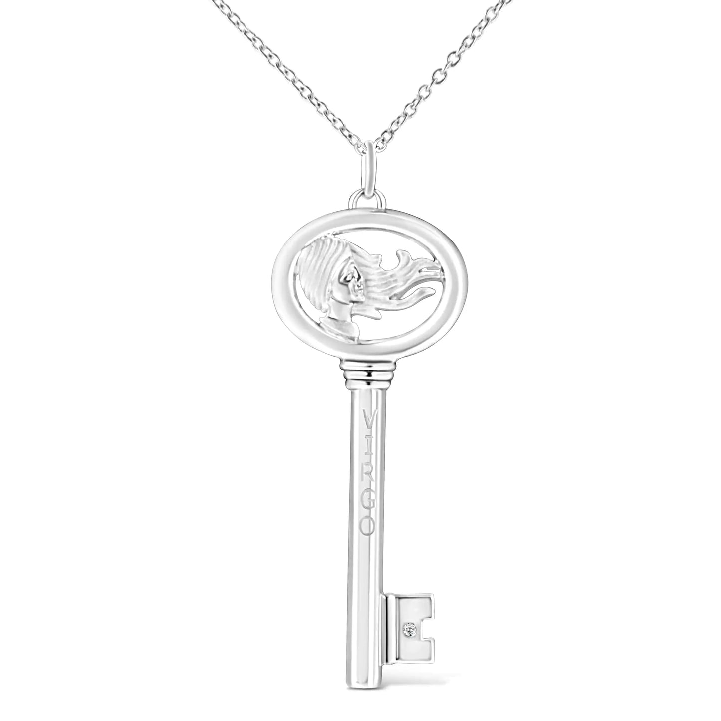 .925 Sterling Silver Diamond Accent Zodiac Key 18" Pendant Necklace (K-L Color, I1-I2 Clarity)