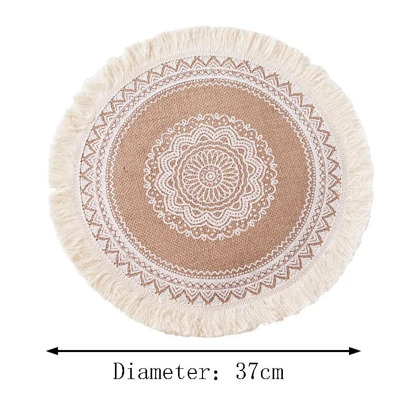 Nordic Style Round Embroidery Placemat Set