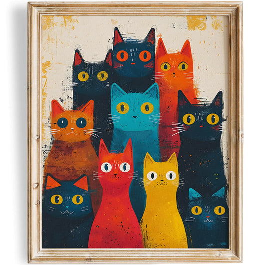 Stylized Cats - 8x10 (Unframed) | Captivating and Playful Illustration of Adorable Cats | Wall Décor for Cat Lovers | Wall Art for Home or Office | Aesthetic Room Décor | Living Room Décor