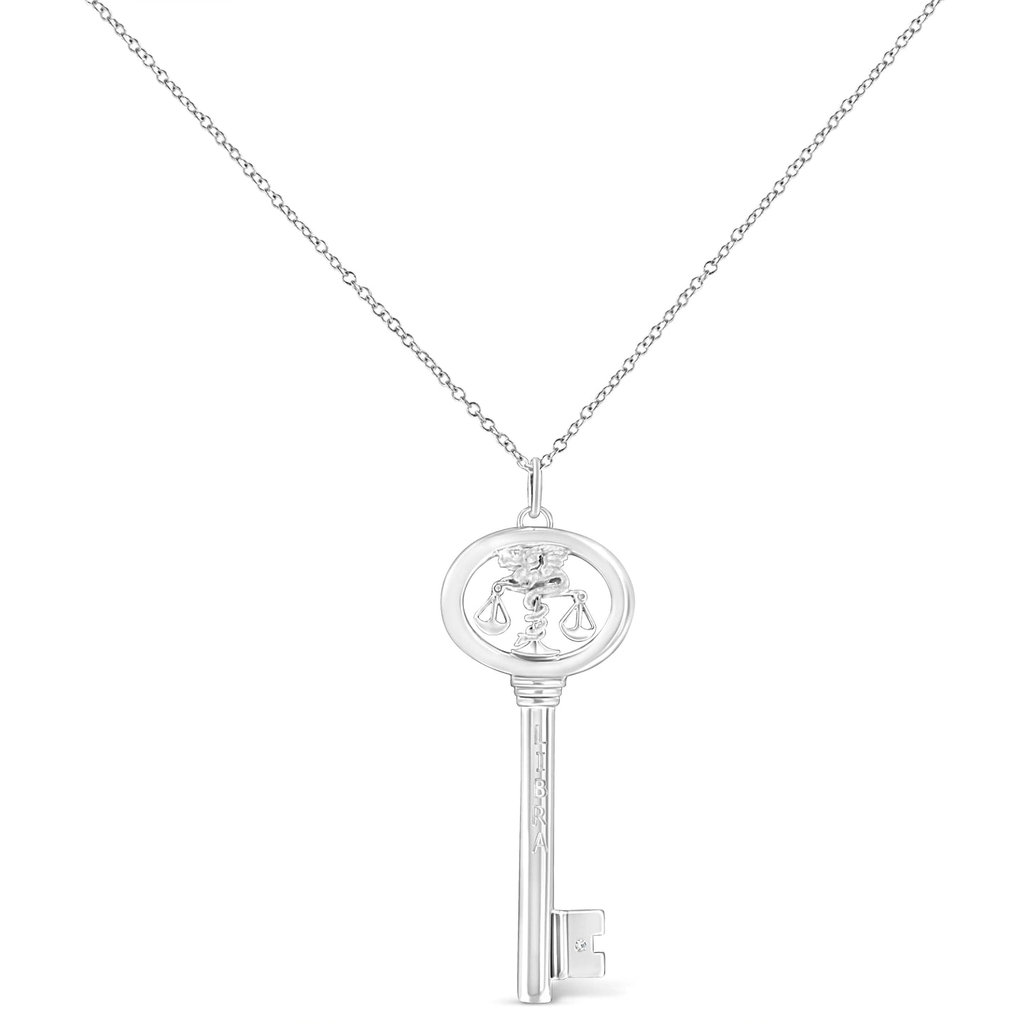 .925 Sterling Silver Diamond Accent Zodiac Key 18" Pendant Necklace (K-L Color, I1-I2 Clarity)