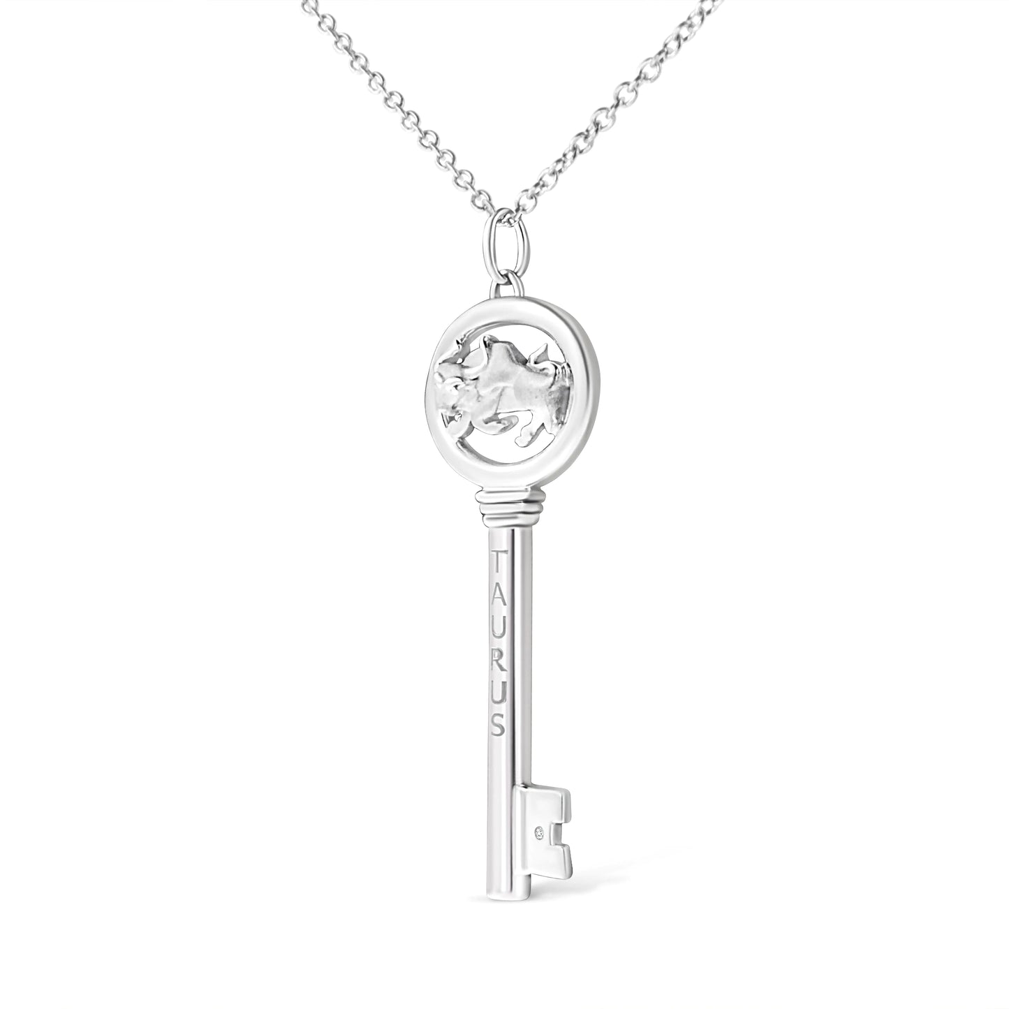 .925 Sterling Silver Diamond Accent Zodiac Key 18" Pendant Necklace (K-L Color, I1-I2 Clarity)