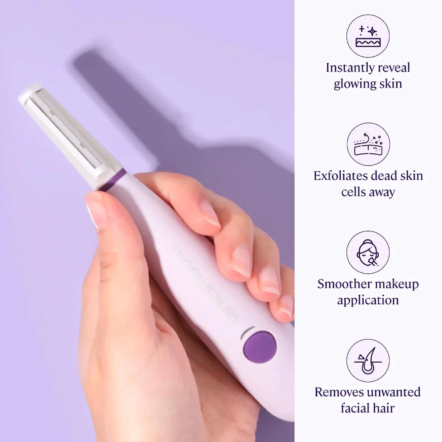 Michael Todd Beauty - Sonicsmooth – SONIC Technology Dermaplaning Tool - 2 in 1 Women’s Facial Exfoliation & Peach Fuzz Hair Removal System with 8 Weeks of Safety Edges Lavender