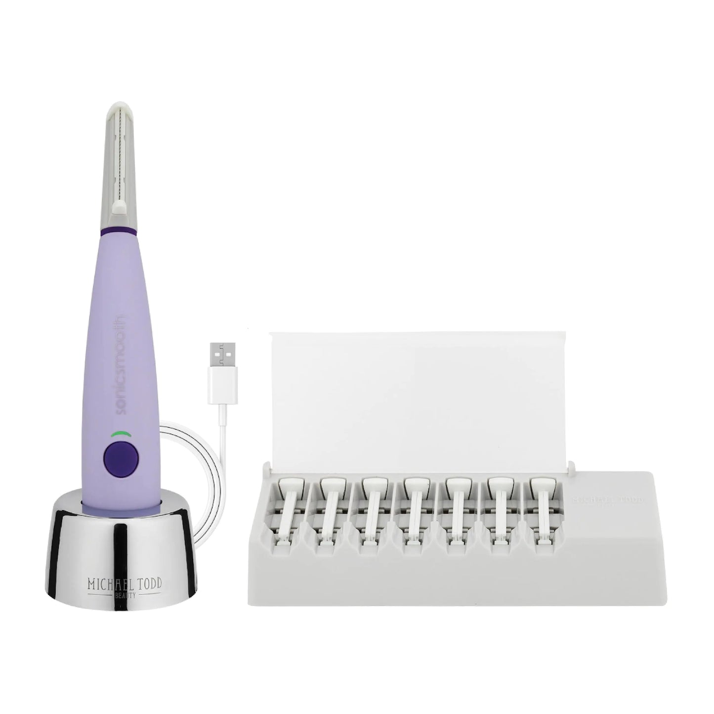 Michael Todd Beauty - Sonicsmooth – SONIC Technology Dermaplaning Tool - 2 in 1 Women’s Facial Exfoliation & Peach Fuzz Hair Removal System with 8 Weeks of Safety Edges Lavender