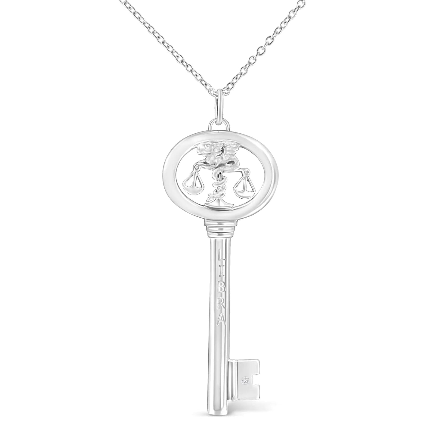 .925 Sterling Silver Diamond Accent Zodiac Key 18" Pendant Necklace (K-L Color, I1-I2 Clarity)