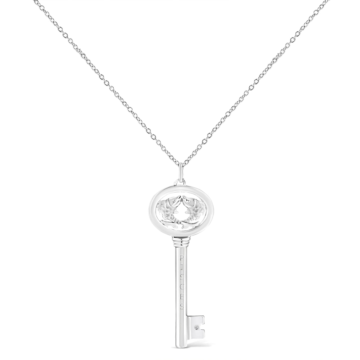 .925 Sterling Silver Diamond Accent Zodiac Key 18" Pendant Necklace (K-L Color, I1-I2 Clarity)