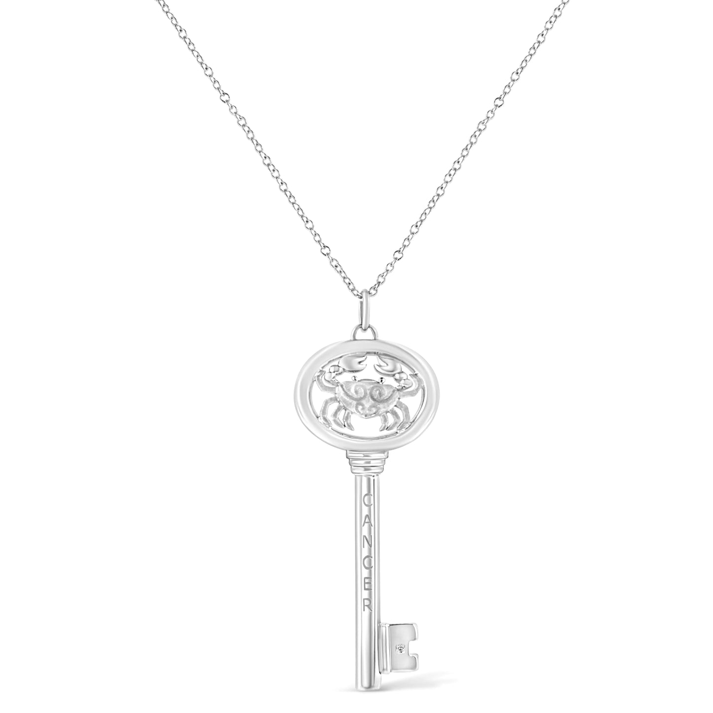 .925 Sterling Silver Diamond Accent Zodiac Key 18" Pendant Necklace (K-L Color, I1-I2 Clarity)