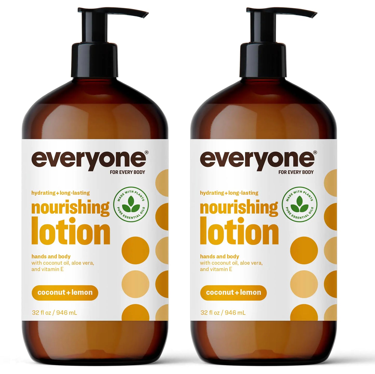 Everyone Nourishing Hand and Body Lotion, 32 Ounce (Pack of 2), Coconut and Lemon, Plant-Based Lotion with Pure Essential Oils, Coconut Oil, Aloe Vera and Vitamin E 32 Fl Oz (Pack of 2)