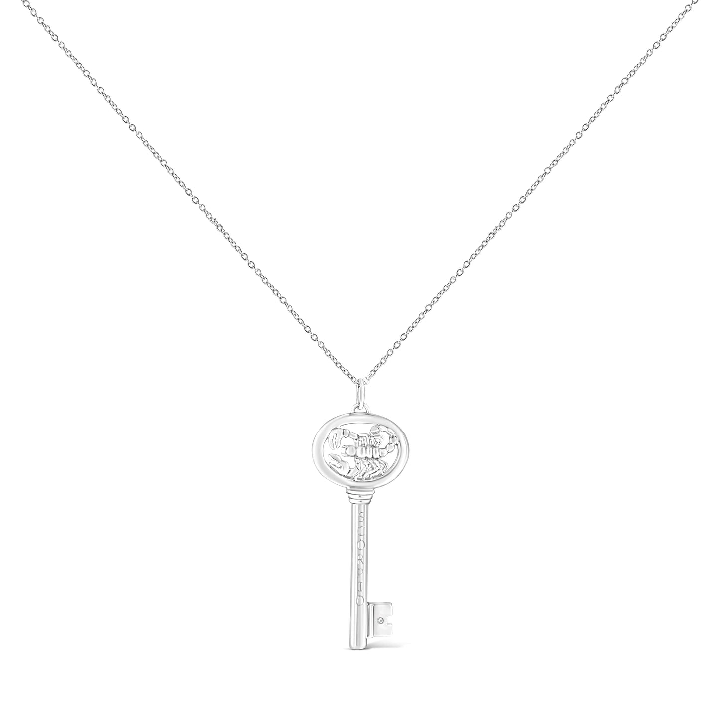 .925 Sterling Silver Diamond Accent Zodiac Key 18" Pendant Necklace (K-L Color, I1-I2 Clarity)