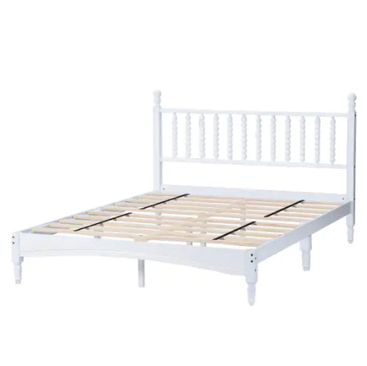 Queen Wood Bed Frame With Headboard, Solid Rubber Wood Bed