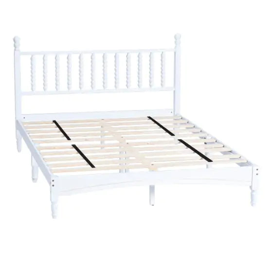 Queen Wood Bed Frame With Headboard, Solid Rubber Wood Bed