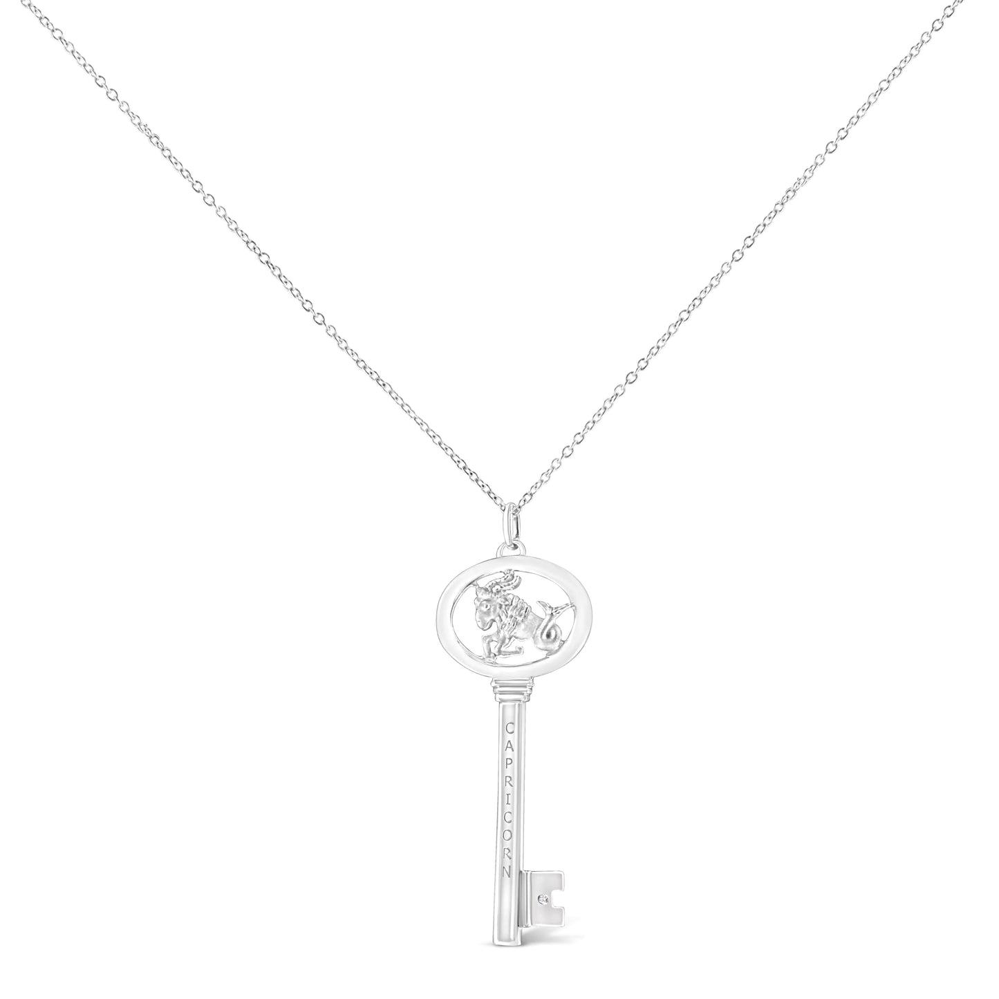 .925 Sterling Silver Diamond Accent Zodiac Key 18" Pendant Necklace (K-L Color, I1-I2 Clarity)