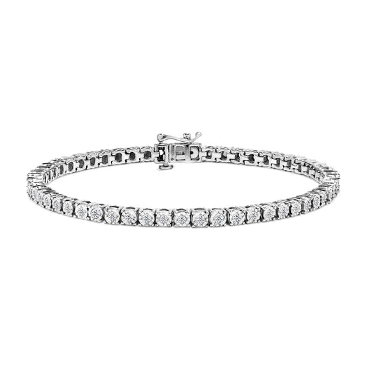 .925 Sterling Silver 1.0 Cttw Diamond Illusion-Set Miracle Plate Tennis Bracelet (I-J Color, I3 Clarity) - 7"