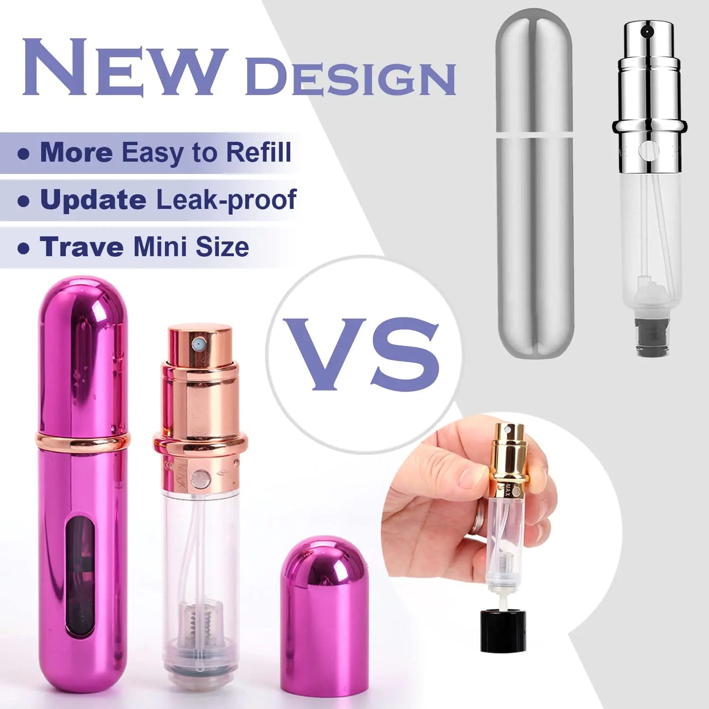 Travel Mini perfume Refillable Atomizer Container, Pocket Travel Size Cologne Sprayer, Perfume Scent Pump Case, Fragrance Empty spray bottle for Traveling and Outgoing 5ml Silver, Gold, Pink