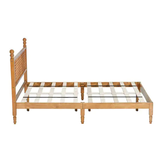 Wooden Bed Frame With Spindle Headboard, Solid Rubberwood Bed