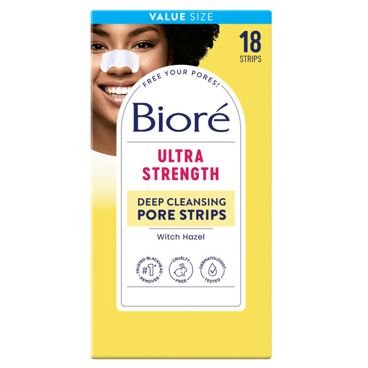 Bioré Witch Hazel Blackhead Remover Pore Strips for Nose, Clears Pores up to 2x More than Original Pore Strips, features C-Bond Technology, Oil-Free, Non-Comedogenic Use, 18 Count 18 Count (Pack of 1)