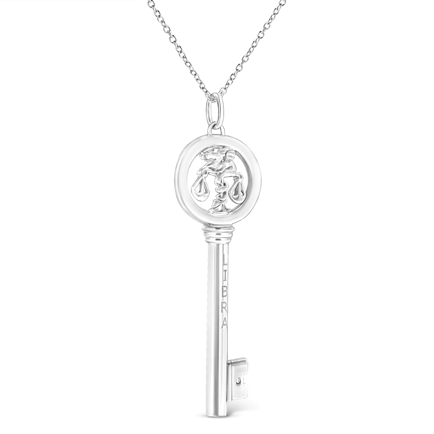 .925 Sterling Silver Diamond Accent Zodiac Key 18" Pendant Necklace (K-L Color, I1-I2 Clarity)