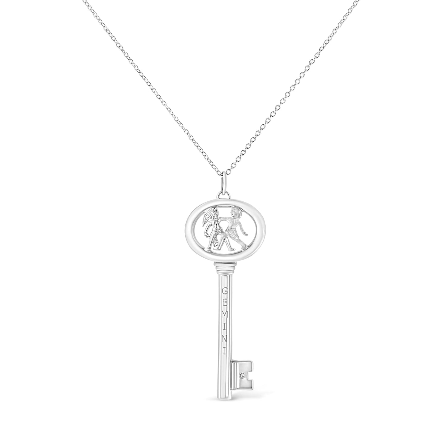 .925 Sterling Silver Diamond Accent Zodiac Key 18" Pendant Necklace (K-L Color, I1-I2 Clarity)