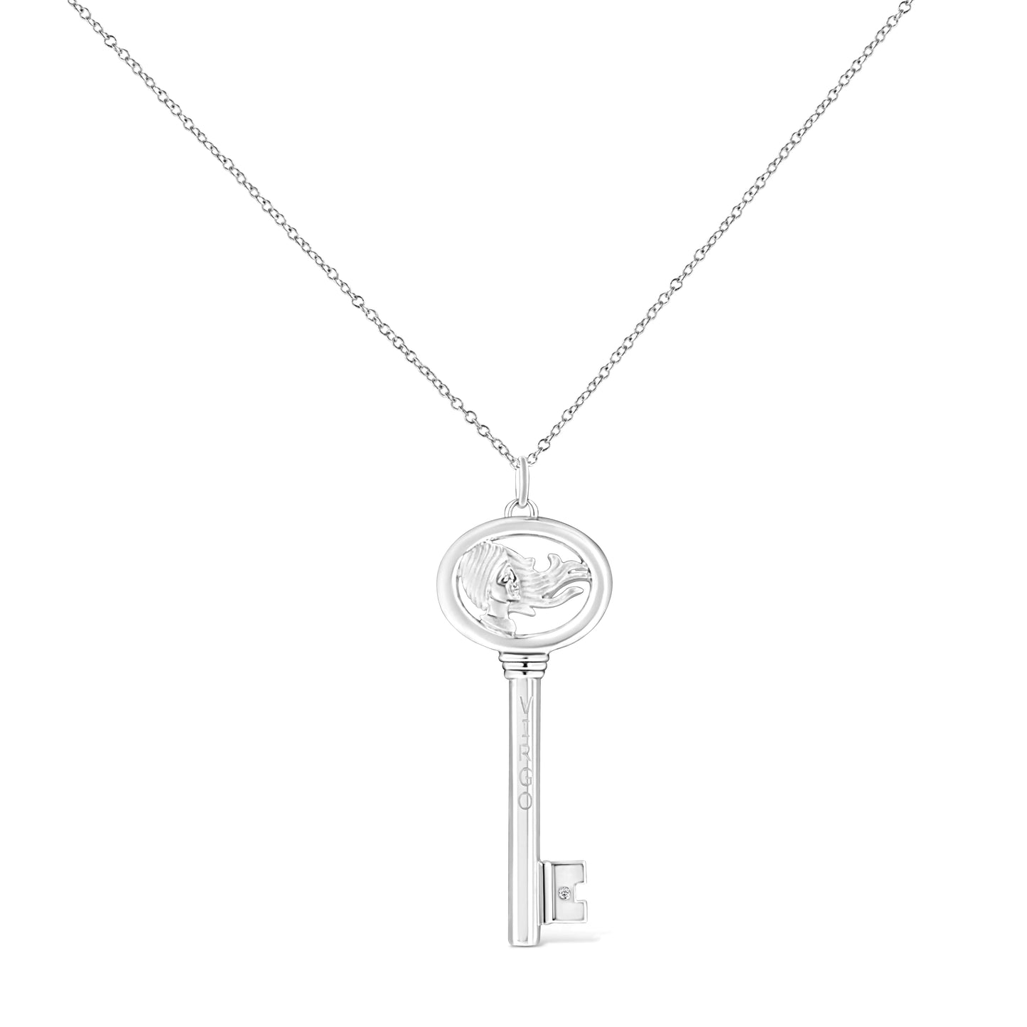 .925 Sterling Silver Diamond Accent Zodiac Key 18" Pendant Necklace (K-L Color, I1-I2 Clarity)