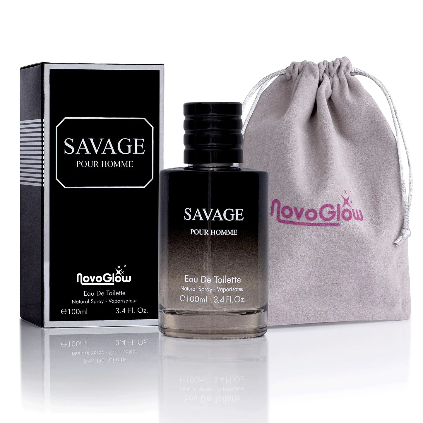 Savage for Men 3.4 Oz Men's Eau De Toilette Spray Refreshing & Warm Masculine Scent for Daily Use Men's Casual Cologne Includes NovoGlow Carrying Pouch Smell Fresh All Day A Gift for Any Occasion