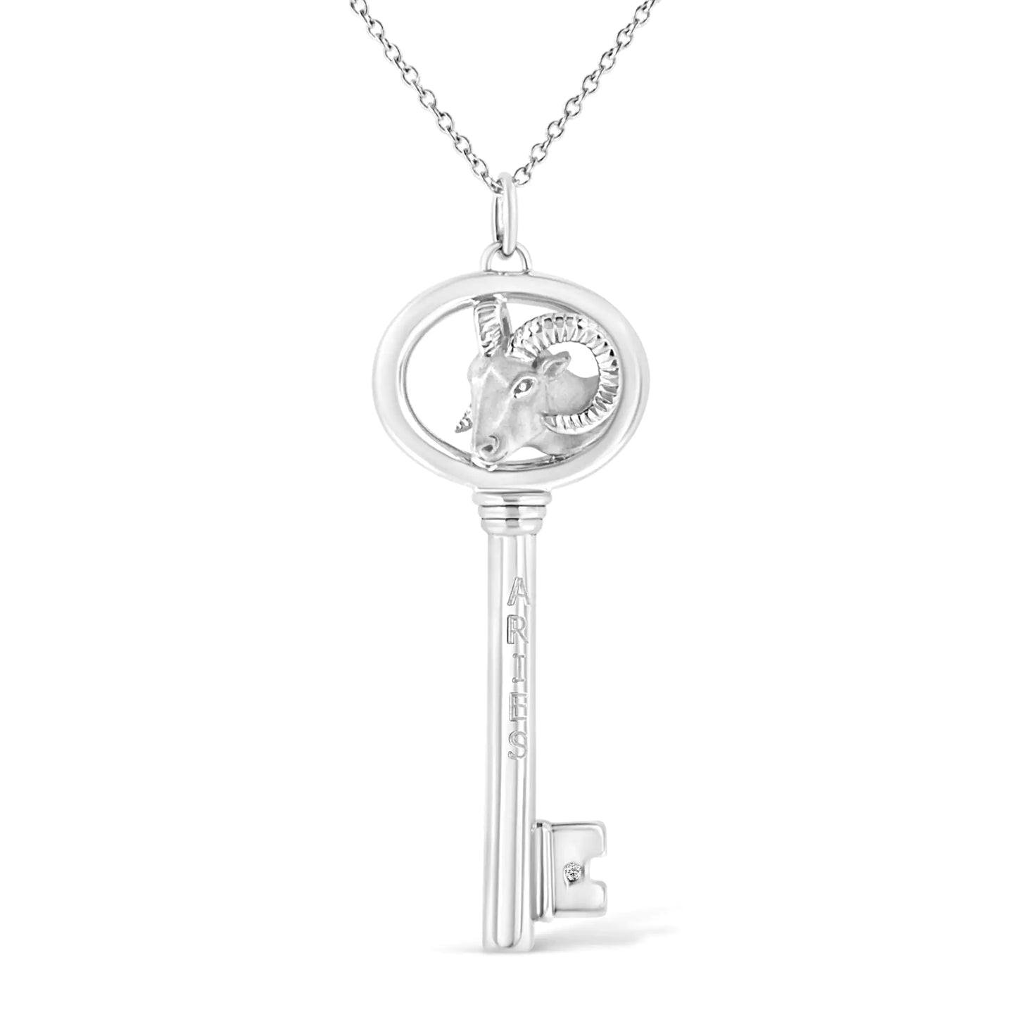 .925 Sterling Silver Diamond Accent Zodiac Key 18" Pendant Necklace (K-L Color, I1-I2 Clarity)