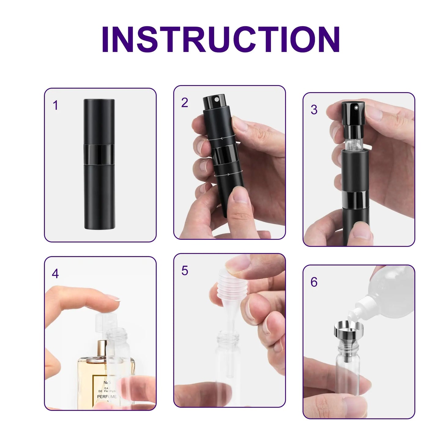 8ML Atomizer Perfume Spray Bottle for Travel Empty Cologne Dispenser, Portable Sprayer (balck,3Pack)[Travel Essentials] balck