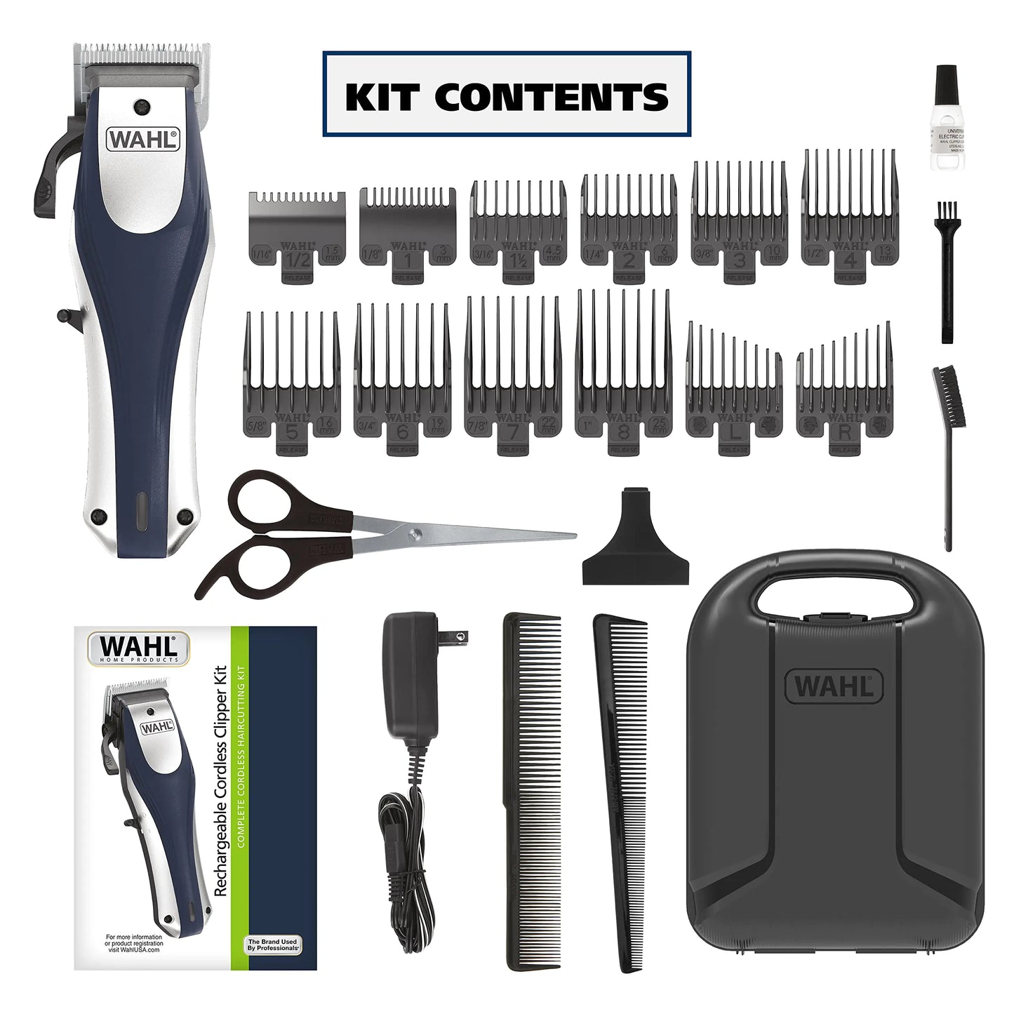 Wahl Lithium Ion Pro Rechargeable Cordless Hair Clippers for Men, Woman, & Children with Smart Charge Technology for Convenient at Home Haircutting - Model 79470 Sliver 22 Piece Set