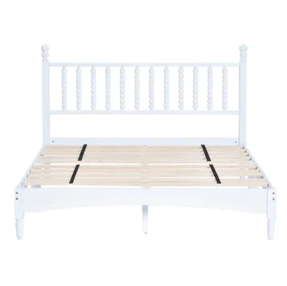 Queen Wood Bed Frame With Headboard, Solid Rubber Wood Bed