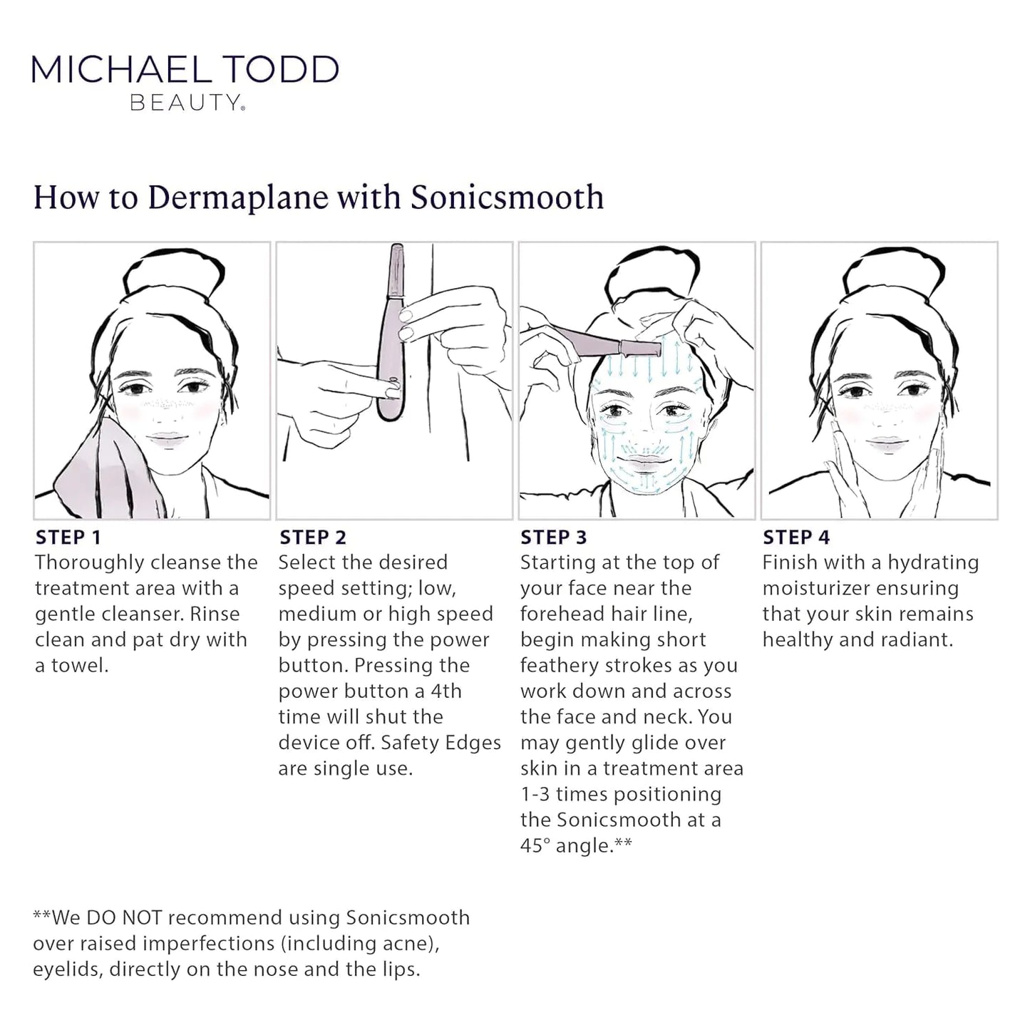 Michael Todd Beauty - Sonicsmooth – SONIC Technology Dermaplaning Tool - 2 in 1 Women’s Facial Exfoliation & Peach Fuzz Hair Removal System with 8 Weeks of Safety Edges Lavender