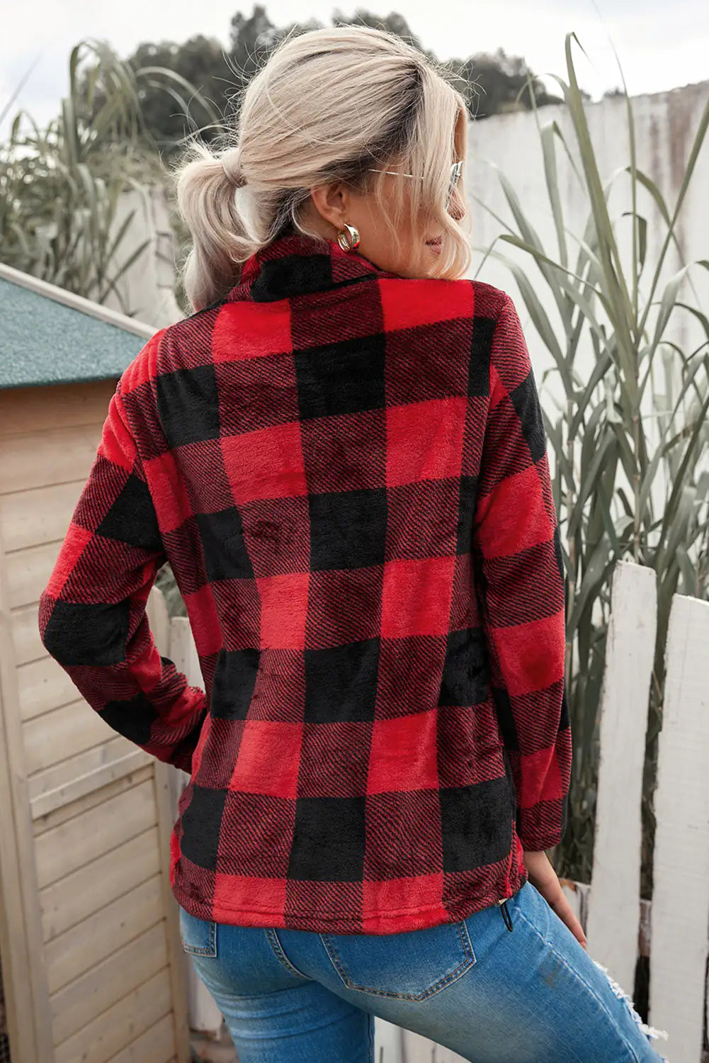 Plaid Print Collar Sweatshirt