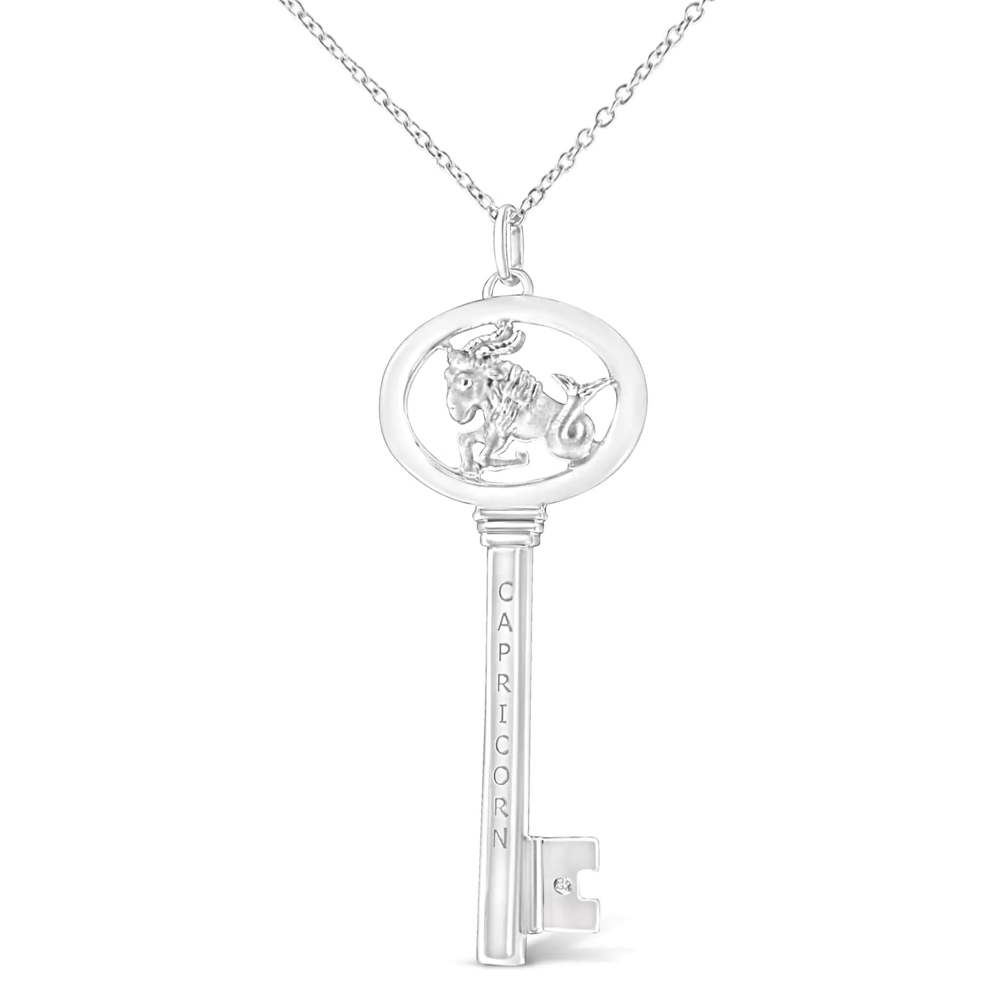 .925 Sterling Silver Diamond Accent Zodiac Key 18" Pendant Necklace (K-L Color, I1-I2 Clarity)