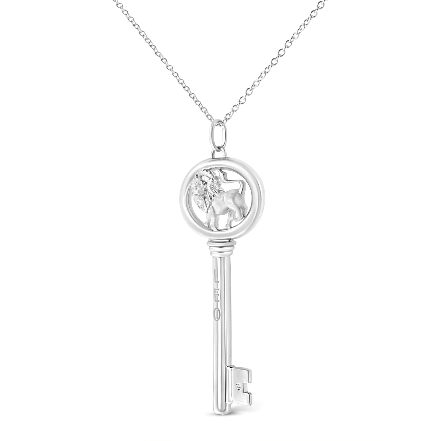 .925 Sterling Silver Diamond Accent Zodiac Key 18" Pendant Necklace (K-L Color, I1-I2 Clarity)