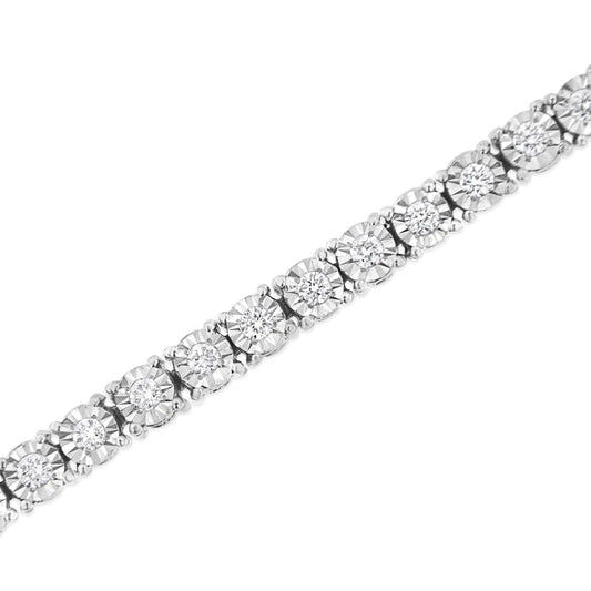 .925 Sterling Silver Lab Grown Diamond Illusion-Set Miracle Plate Tennis Bracelet - 7.25" Inches