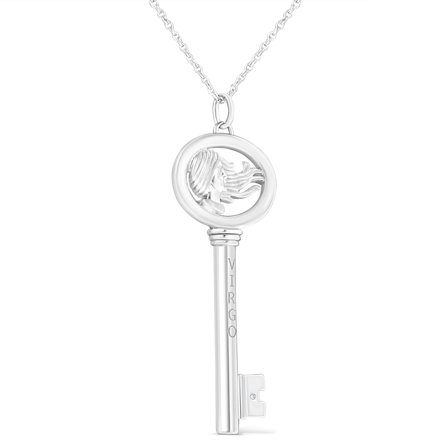 .925 Sterling Silver Diamond Accent Zodiac Key 18" Pendant Necklace (K-L Color, I1-I2 Clarity)