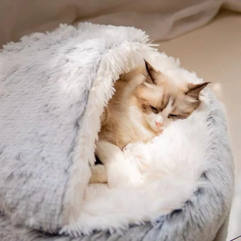 Cozy Nest Semi-Closed Pet Bed for Cats and Small Dogs