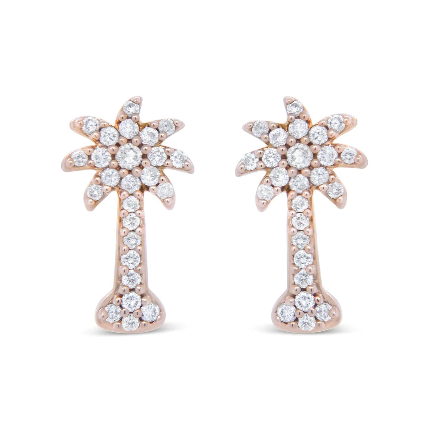 10K Rose Gold 1/4 Cttw Diamond Palm Tree Push Back Stud Earrings (H-I Color, I1-I2 Clarity)