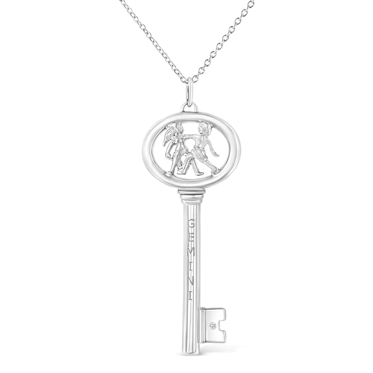 .925 Sterling Silver Diamond Accent Zodiac Key 18" Pendant Necklace (K-L Color, I1-I2 Clarity)