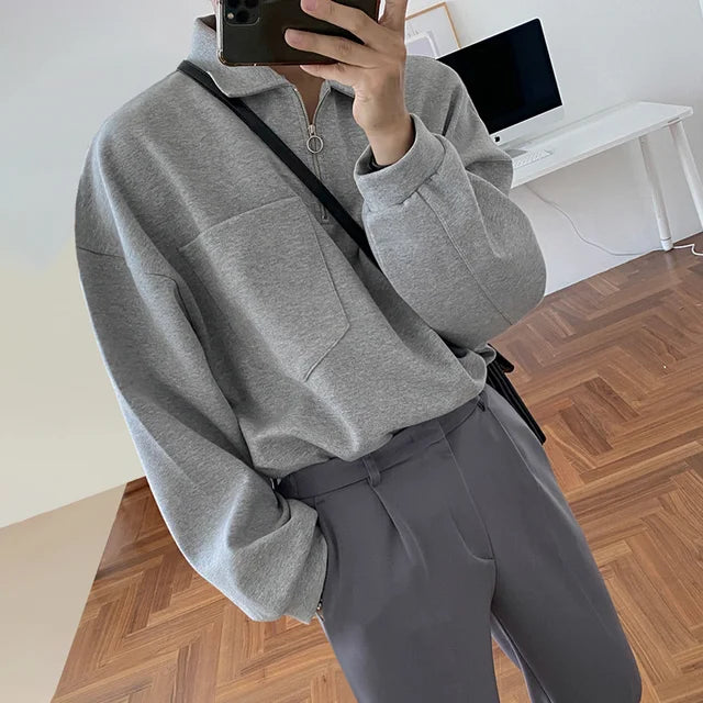 Oversized Lapel Sweatshirt Pullover